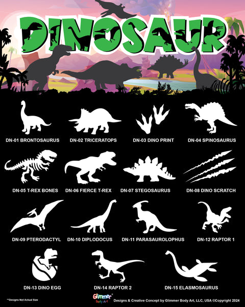 Dinosaur Glitter Tattoo Stencil Set with Poster